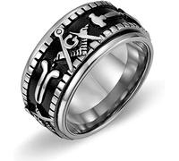 Bague unisexe à breloque artisanale en acier titane, ornée d'un pendentif et d'une amulette rotative. Bijou pour homme.