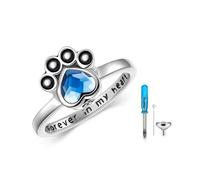 Bague urne funéraire en argent sterling 925 avec empreinte de patte pour contenir les cendres de chat et de chien, Forever in My Heart pour femme, Cristal, Cristal