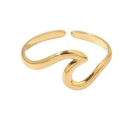Bague Vague Femme - Acier Inoxydable Doré - Anneau Ouvert Ajustable - Bijou Tendance Résistant à l’Eau - Style Minimaliste et Élégant