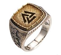 Bague valknut noeud d'odin bague rune viking et épée et dragon en argent sterling 925 bicolore bijoux nordique pour homme taille 59 réglable
