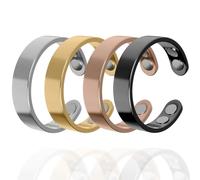Bague Vayro, bague magnétique en acier inoxydable - bagues ouvertes unisexes réglables avec 4 aimants, bijoux confortables (4pcs-A)