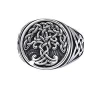 Bague Viking Nordique Arbre de Vie Noeud Celtique - Chevalière Ronde Yggdrasil Vintage en Acier Inoxydable Pour Homme - Mode Unisexe Hip Hop Cocktail Party Bague Biker Bijoux
