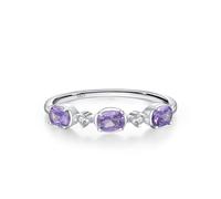 Bague Vintage, Alliance Argent Massif Argent Simple À Trois Pierres avec Ovale Violet Oxyde de Zirconium Taille 54