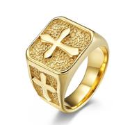 Bague vintage en acier inoxydable avec croix croisée avec texture de pierre - Style chevalier médiéval Viking Bijoux Cadeau, 8, Acier titane