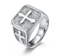 Bague vintage en acier inoxydable avec croix croisée avec texture de pierre - Style chevalier médiéval Viking Bijoux Cadeau, 7, Acier titane