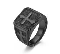 Bague vintage en acier inoxydable avec croix croisée avec texture de pierre - Style chevalier médiéval Viking Bijoux Cadeau, 8, Acier titane