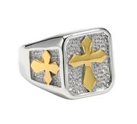 Bague vintage en acier inoxydable avec croix croisée avec texture de pierre - Style chevalier médiéval Viking Bijoux Cadeau, 12, Acier titane