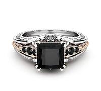 Bague vintage en argent sterling 925 avec pierre précieuse noire,Bague de cocktail vintage,Coupe carrée,Onyx noir,Marcassite,Oxyde de zirconium,Bague de fiançailles,Bague de mariage (L1/2)