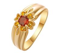 Bague vintage en forme de fleur de zircon rouge, design art déco, pierre de naissance juillet, cadeau d'anniversaire pour femme