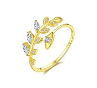 Bague vintage géométrique en argent 925, ajustable, ornée d'une feuille d'olivier et d'une branche d'olivier.