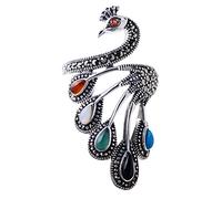 Bague vintage ouverte réglable en argent 925 thaïlandais avec pierre multicolore marcassite