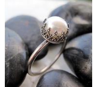 Bague vintage pour femme avec couronne et perles synthétiques