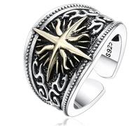 Bague vintage pour homme en argent sterling S925 plaqué or, ornée d'une croix et d'une étoile, faite main. Accessoires de bijoux.