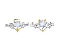 Bagues ailes d'ange démon pour couple amoureux, ensemble de bagues classiques réglables avec pierre de lune d'ange démon et pierre de lune, ouvertes, hypoallergéniques, promesses de mariage, bagues de