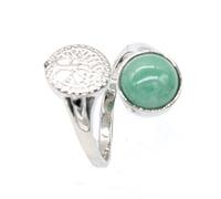 Bagues Ajustables, Bague Aventurine Verte Naturelle Arbre De Vie Bague Incrustation Ronde Argent Réglable Bague Ouverte Femme 7 Chakra Reiki Pierres Précieuses Bague Éternité Pour Femme Fille Garçon
