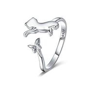 Bagues ajustables en argent sterling 925 avec papillon et chat, bijoux pour femmes