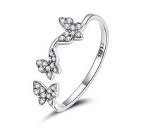 Bagues ajustables en argent sterling S925, forme papillon, serties de zircon, pour femmes