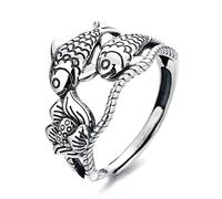 Bagues ajustables for femme, bagues ouvertes en argent, bague ajustable vintage en argent sterling avec ouvertures en forme de fleur de lotus Koi, bague élégante en argent sterling S925 for femme(7)