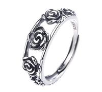 Bagues ajustables for femmes, bagues ouvertes en argent, bague ajustable en argent sterling ajouré rose, bague élégante en argent sterling S925 for femme(11)