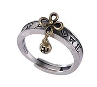 Bagues ajustables for femmes, bagues ouvertes en argent, bague ajustable vintage bouddhiste à six lettres en argent sterling, bague tendance for femme en argent sterling S925(12)