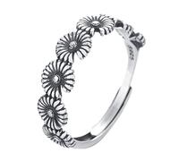 Bagues ajustables for femmes, bagues ouvertes en argent, bague ajustable vintage en argent sterling à motif floral, bague élégante en argent sterling S925 for femme(5)