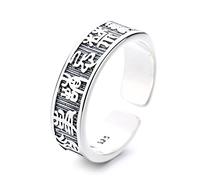 Bagues ajustables for femmes, bagues ouvertes en argent, bague ouverte en argent sterling avec texte antique vintage, bague élégante en argent sterling S925 for femme(9)