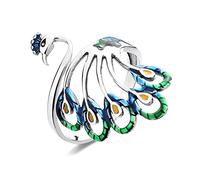 Bagues ajustables for femmes, bagues ouvertes en argent, bague vintage ajustable en forme de paon, bague tendance en argent sterling S925(Multi colored,9)