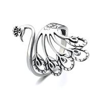 Bagues ajustables for femmes, bagues ouvertes en argent, bague vintage ajustable en forme de paon, bague tendance en argent sterling S925(Silver,6)