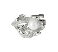Bagues ajustables pour femmes Argent sterling S925 plaqué or 18 carats Sculptural Chunky Pearl Ring Bijoux de mode pour anniversaire de fête de mariage Argent