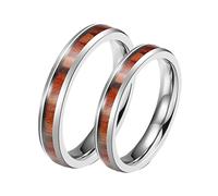 Bagues Alliances Acier Inoxydable, Incrustée de Bois 4mm Fantaisie, Anneaux Femme Taille 52 & Homme Taille 57