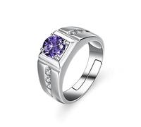 Bagues Argent,Bagues en Argent Sterling 925 Zircon Coloré Violet Bagues Réglables Simple Bague pour Hommes Épais Bagues Habillées Punk Bague De Fiançailles Cadeaux pour Hommes Bague pour Hommes
