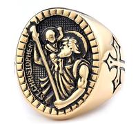 Bagues, Bague chevalière ovale | Bijou de protection chrétien en acier inoxydable(Gold,Q)