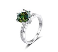 Bagues, Bague de fiançailles en moissanite 3 carats couleur D VVS1 for femme, bague en diamant en argent sterling S925, coupe ronde, alliance en moissanite jaune/bleu/rose avec certificat(Darkgreen,9)