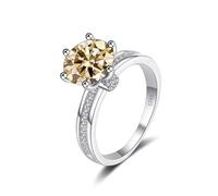 Bagues, Bague de fiançailles en moissanite 3 carats couleur D VVS1 for femme, bague en diamant en argent sterling S925, coupe ronde, alliance en moissanite jaune/bleu/rose avec certificat(Lightyellow,