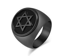 Bagues, Bague Étoile de David à signification religieuse juive, bijou chevalier en acier inoxydable à connotation surnaturelle(Black,S)