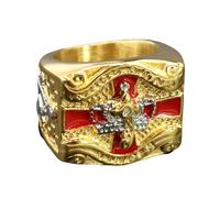 Bagues, Bague maçonnique des Chevaliers Templiers du Rite d'York - Bijou en acier titane doré avec couronne et croix, for homme(W)