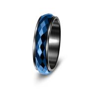 Bagues, Bague rotative en acier titane à facettes taillées en diamant, bijou en relief géométrique brillant(Blue,O)