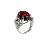 Bagues, bagues vintage, Bague en argent S925 avec ambre rouge naturel et fleur papillon for femme, bijou de yoga en jade véritable