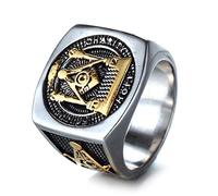 Bagues, Bijou de loge maçonnique bleue for homme - Faith Hope Charity - Acier titane argenté avec accents dorés(Silver,W)