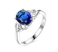 Bagues d'amitié pour femmes, bagues de fiançailles vintage élégantes en forme de S avec saphir ovale créé en argent sterling
