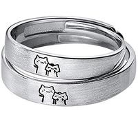 Bagues de couple en argent sterling S925 avec motif chat pour elle et lui - Réglable - Pour anniversaire de mariage, promesse, mariage - Bijoux pour femmes et hommes, Argent