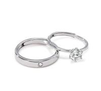 Bagues De Couple Pour Femmes Et Hommes En Argent Sterling 925 Avec Cristal, Alliance Réglable Pour Mariée, Promesse D'Éternité, Bague Pour Elle Et Lui, Bijoux Fantaisie, Ensemble Cadeau De Deux