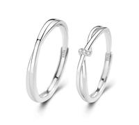 Bagues De Couple Pour Femmes Et Hommes En Argent Sterling 925 Avec Cristal, Alliance Réglable, Promesse D'Éternité Pour Elle Et Lui, Alliance Croisée, Bijoux Fantaisie, Ensemble Cadeau De Deux B