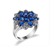 Bagues de fiançailles en saphir créées pour femmes Bague en argent sterling 925 avec pierres précieuses bleues 9 Bleu