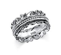 Bagues de méditation spinner en argent sterling 925 motif vigne bagues fidget pour anxiété TDAH bague anti-stress bagues d'humeur anxiété soulagement du stress bijoux cadeaux, 57 (18.1), Argent