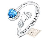 Bagues de pouce en argent en forme de cœur pour femme, bague ouverte réglable en oxyde de zirconium avec inscription « I Love You Forever » gravée pour sœur, amitié, cadeau avec carte cadeau et boîte