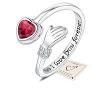 Bagues de pouce en argent en forme de cœur pour femme, bague ouverte réglable en oxyde de zirconium avec inscription « I Love You Forever » gravée pour sœur, amitié, cadeau avec carte cadeau et boîte