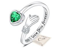 Bagues de pouce en argent en forme de cœur pour femme, bague ouverte réglable en oxyde de zirconium avec inscription « I Love You Forever » gravée pour sœur, amitié, cadeau avec carte cadeau et boîte