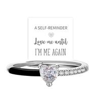 Bagues de promesse pour femme avec inscription « Love Me Until I'm Me Again » - Bague d'amour personnel pour maman, fille, couple, épouse, cadeau avec oxyde de zirconium noir en forme de cœur, Zircone