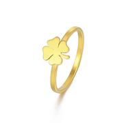 Bagues de trèfle à quatre feuilles pour femmes filles Bague de trèfle en forme de cœur pour la Saint-Patrick Porte-bonheur Amulette en acier inoxydable Cadeaux de bijoux (Diamètre 17mm, Or)